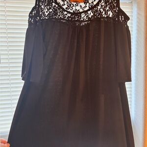 Black Lace Open Shoulder Women's Top
